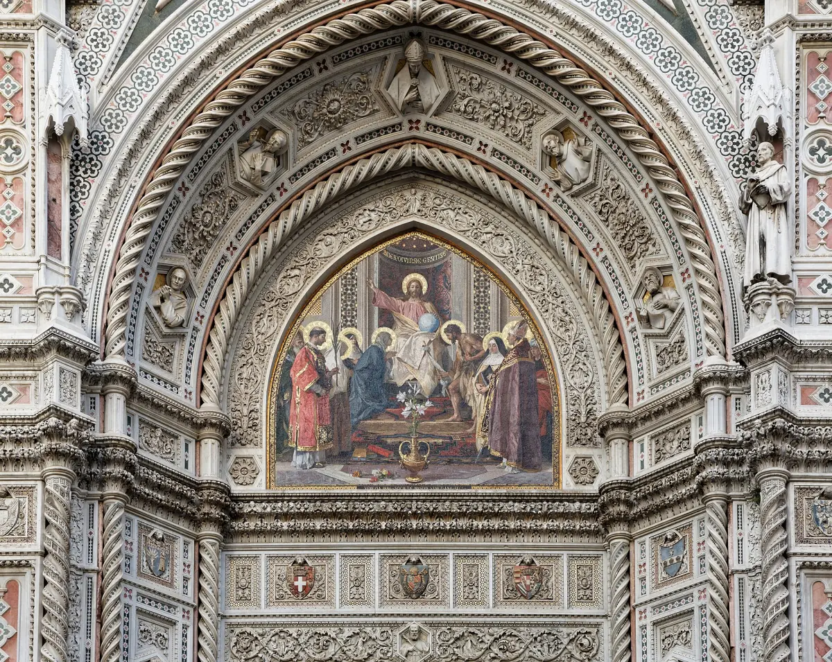 The mosaic in the main portal of the facade