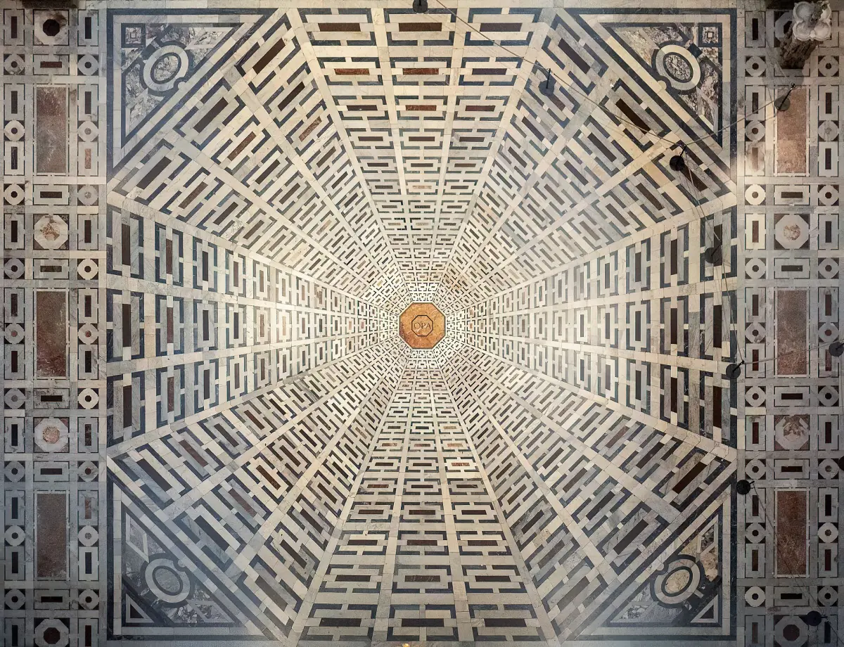 The patterned marble floor of the cathedral